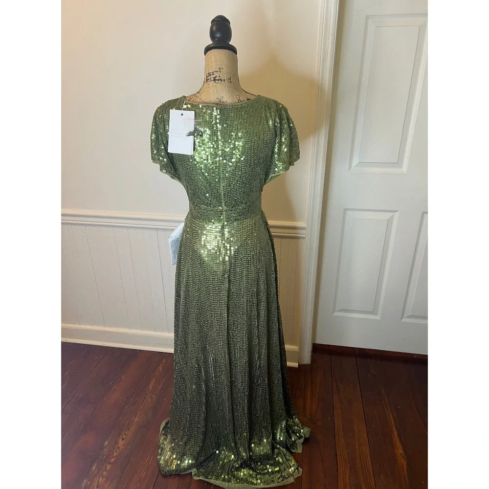 Mac Duggal 10773 size 4 Stunning Olive‎ Green Sequin Wrap Gown Embellished Waist